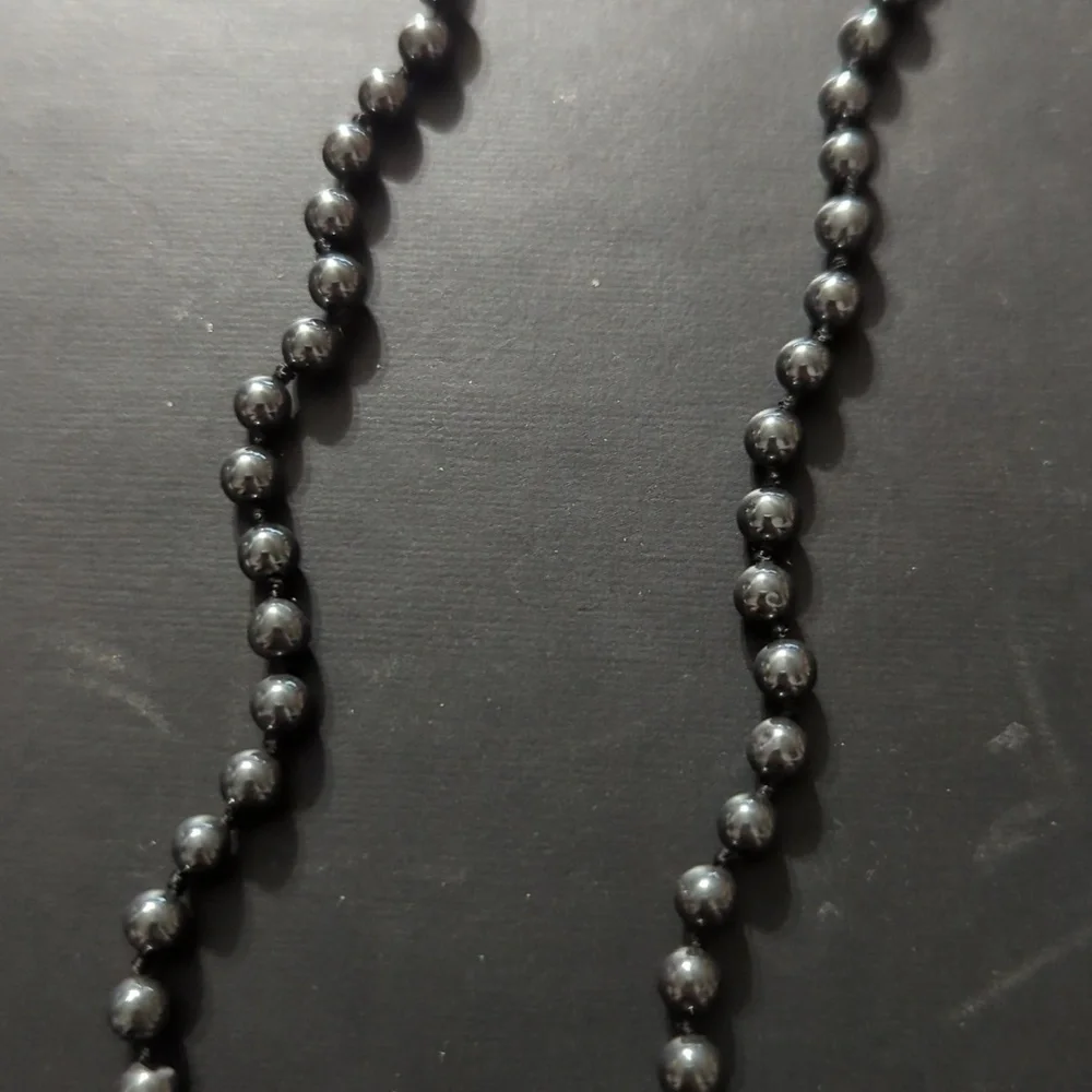 Black Hematite Gemstone Beaded Long Statement Necklace